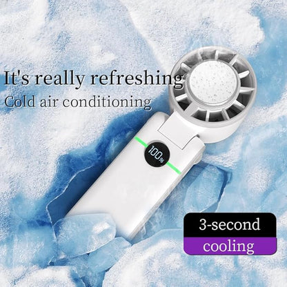 Handheld Portable Fan, Ice Cooling Fan, High Speed, Rechargeable, 5000mAh, 18H Max, LED Display, 5-Speed, 90° Foldable, 3-IN-1 Portable Hand/Desk/Neck Fan for Travel, Gift(Beige)