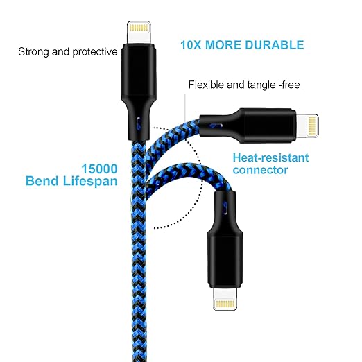 cugunu USB C to Lightning Cable 5 Pack 3/3/6/6/10FT iPhone Charger MFi Certified Power Delivery Fast Charging Cord Compatible with iPhone 14/13/12/11/XS/XR/X/8 - Black Blue