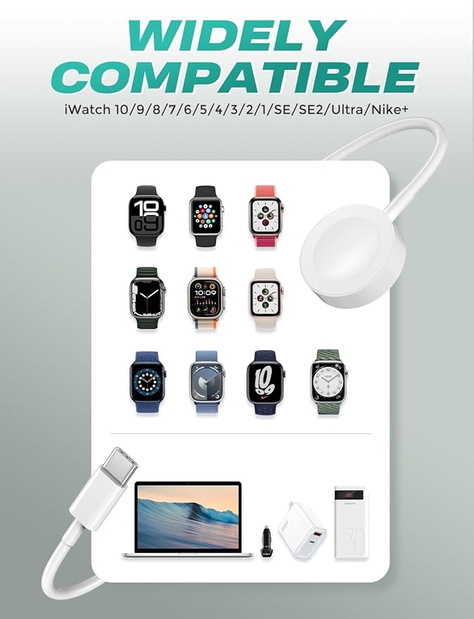 𝟐𝟎𝟐𝟓 𝐔𝐩𝐠𝐫𝐚𝐝𝐞𝐝 𝐔𝐒𝐁 𝐂 for Apple Watch Charger Magnetic iWatch Charger Wireless Portable Compatible with iWatch Ultra2 Ultra Series 11/10/9/8/7/6/SE/SE2/5/4/3/2/1-[3.3FT/2Pack]