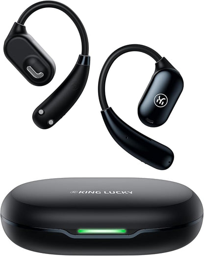 Kinglucky Open-Ear Headphones Bluetooth Earbuds with Ear Hooks Over Ear Buds with Microphone, Clear Calls,Ergonomic Earhook, Enc Noise Cancelling, IPX6 Waterproof for Sports/Running/Cycling