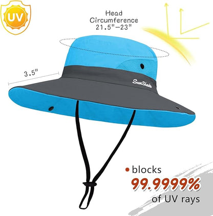 ZOORON Women's Ponytail Safari Sun Hat,Wide Brim UV Protection Outdoor Bucket Hat,Foldable Beach Summer Fishing Hat
