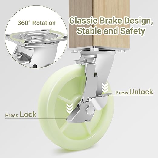 W B D WEIBIDA Heavy Duty Caster Wheels 8 Inch - 6000 LBS, PP Plate Castor Set of 4 with Double Ball Bearings, Non-Marking Quiet Industrial Swivel Casters for Hand Trucks, Carts, Industrial Equipment