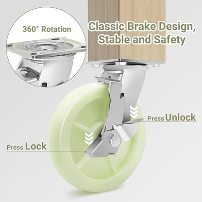 W B D WEIBIDA Heavy Duty Caster Wheels 8 Inch - 6000 LBS, PP Plate Castor Set of 4 with Double Ball Bearings, Non-Marking Quiet Industrial Swivel Casters for Hand Trucks, Carts, Industrial Equipment