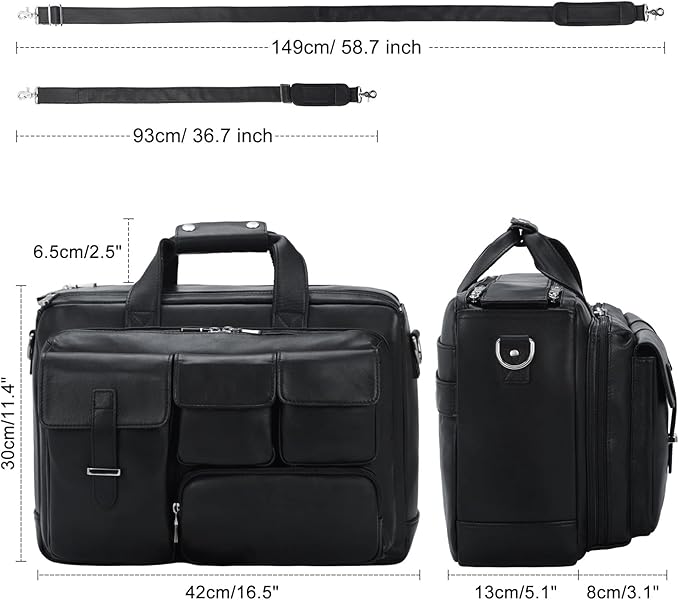 TIDING Full Grain Leather Briefcase For Men 17 Inch Laptop Case Business Travel Office Messenger Shoulder Bag