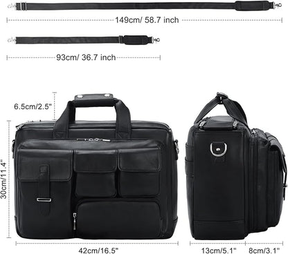 TIDING Full Grain Leather Briefcase For Men 17 Inch Laptop Case Business Travel Office Messenger Shoulder Bag