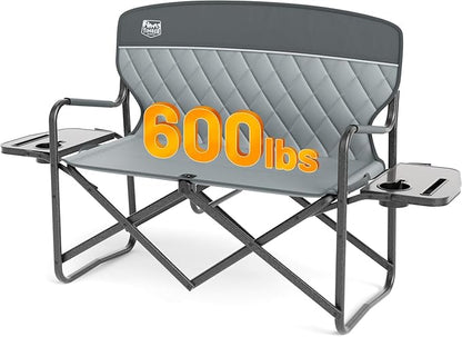 TIMBER RIDGE Double Camping Chair Portable Loveseat, Heavy Duty Folding Camp Couch, 2 person Director Chairs with Cup Holder for Outdoor Lawn Tailgates Picnic Sports Soccer Games Supports 600 lbs Grey