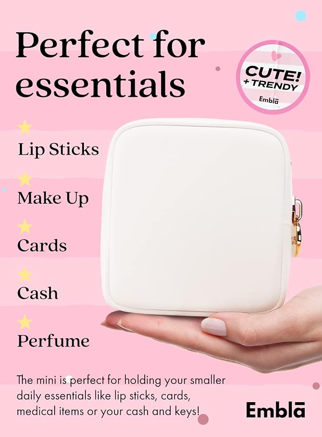 Makeup Bag Travel Cosmetics Pouch and Toiletry Bag, Nylon Zipper Pouch Purse, Cute Make Up Organizer Storage Tote for Women Girls, Waterproof Travel Skincare Case, Small Makeup Bags, White