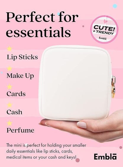 Makeup Bag Travel Cosmetics Pouch and Toiletry Bag, Nylon Zipper Pouch Purse, Cute Make Up Organizer Storage Tote for Women Girls, Waterproof Travel Skincare Case, Small Makeup Bags, White