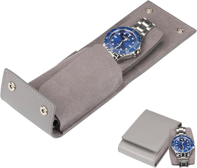 Travel Watch Pouch/Leather Watch Travel Case with Suede Lining/Luxury Leather Travel Watch Box Single Watch Pouch Christmas Gift for Man/Woman/Office