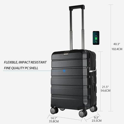 KROSER Hardside Expandable Carry On Luggage with Spinner Wheels & Built-in TSA Lock, Durable Suitcase Rolling Luggage with USB Port, Carry-On 20-Inch, Black