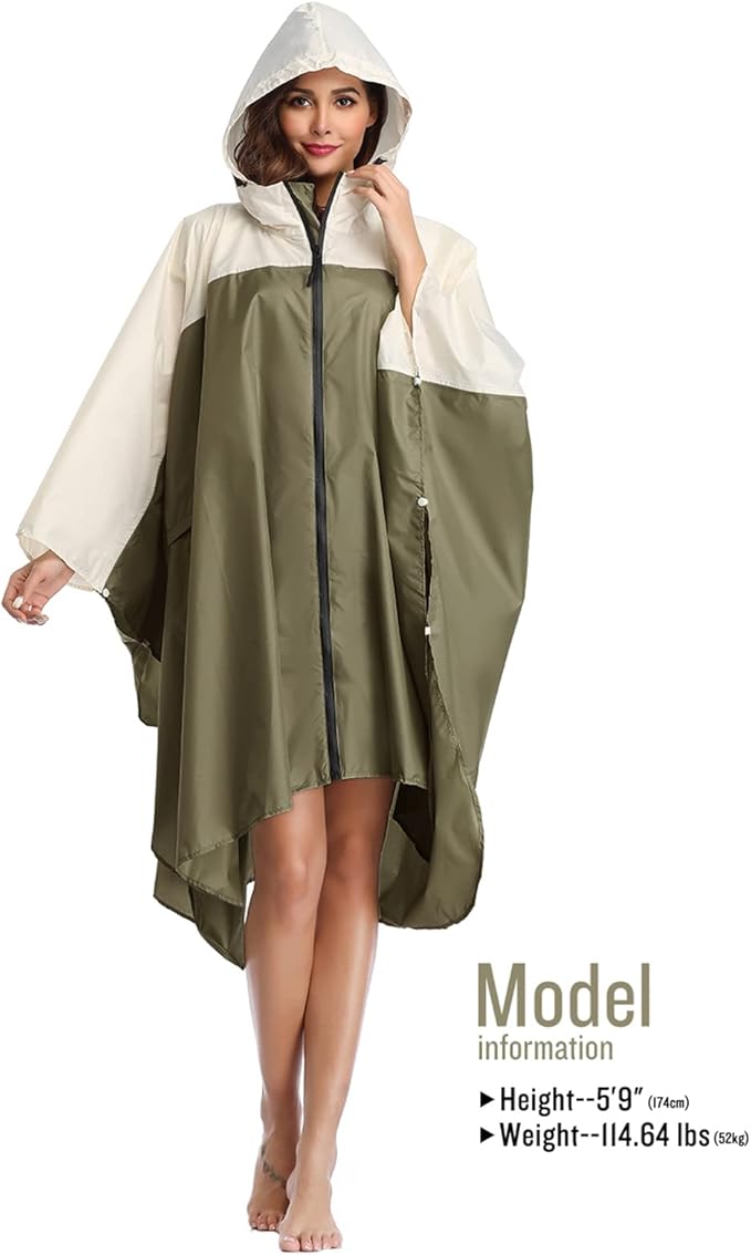 SaphiRose Unisex Rain Poncho Waterproof Raincoat Hooded for Adults Women with Pockets