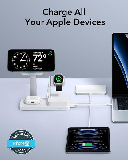 ESR 100W 6-in-1 GaN Charging Station with CryoBoost, Compatible with MagSafe Charger Stand, Magnetic Wireless Charger for iPhone 17/16/15/14/13/12, Apple Watch, AirPods Pro/3/2, Classic White