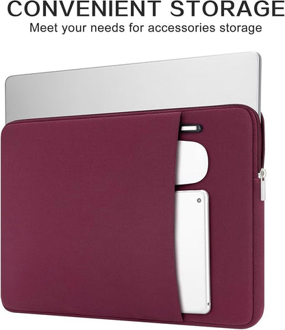 RAINYEAR 15.6 Inch Laptop Sleeve Case Soft Fluffy Lining Cover Carrying Bag with Front Pocket & Accessories Pouch, Compatible with 15.6" Notebook Computer Chromebook (Red, Upgraded Version)