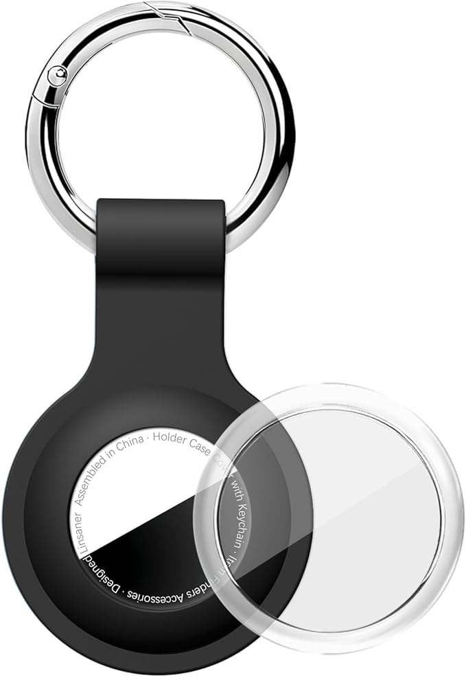 Upgrade Compatible with AirTag Holder Keychain Waterproof Silicone for Air Tag Case with Transparent Shell Key Ring Tags Chain for Apple GPS Item Finders Accessories, Black