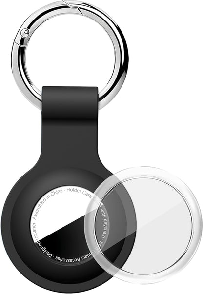 Upgrade Compatible with AirTag Holder Keychain Waterproof Silicone for Air Tag Case with Transparent Shell Key Ring Tags Chain for Apple GPS Item Finders Accessories, Black