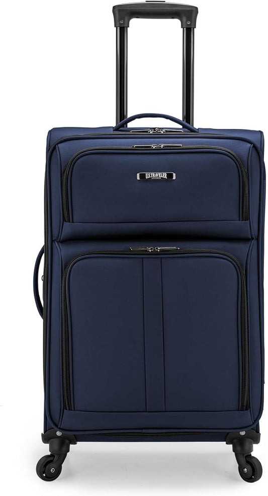 U.S. Traveler Anzio Softside Sturdy Ballistic Nylon Expandable Travel Suitcase Luggage with 4 Spinner Wheels, Navy, Checked-Medium 26-Inch