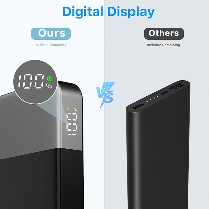 NOBIS Portable Charger, 10000mAh Power Bank Fast Charging, Battery Pack with C to C Cable, Battery Bank with Digital Display for iPhone iPad Android etc (Black, 35W)