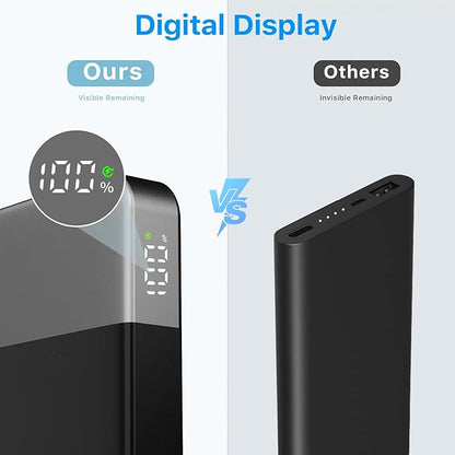 NOBIS Portable Charger, 10000mAh Power Bank Fast Charging, Battery Pack with C to C Cable, Battery Bank with Digital Display for iPhone iPad Android etc (Black, 35W)