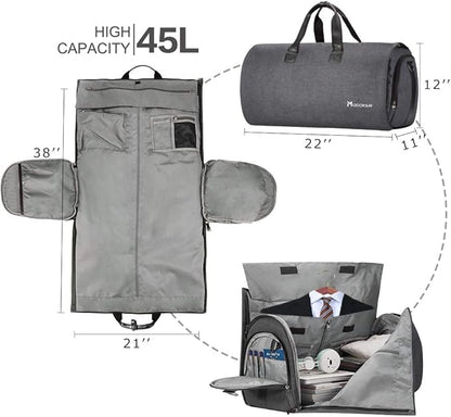 Convertible Garment Bag with Shoulder Strap, Modoker Carry on Garment Duffel Bag for Men Women - 2 in 1 Hanging Suitcase Suit Travel Bags (Black)