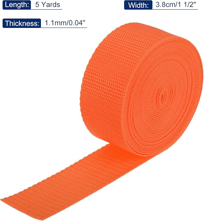 MECCANIXITY Lightweight Polypropylene Webbing Strap 1 1/2" 5 Yard Backpack Strapping Band Orange for Outdoor Luggage Cargo Straps