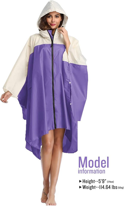 SaphiRose Unisex Rain Poncho Waterproof Raincoat Hooded for Adults Women with Pockets