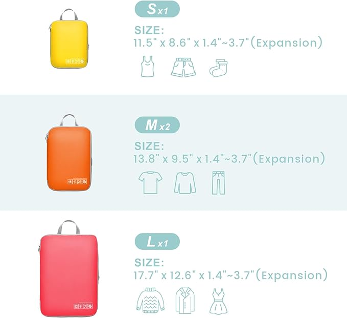 Cambond Compression Packing Cubes for Travel Women - 4 Pack Luggage Packing Organizers Bags Compression Cubes for Travel Essentials Carry on Suitcases, Multi-color