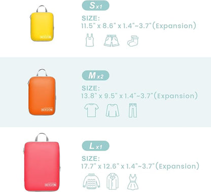 Cambond Compression Packing Cubes for Travel Women - 4 Pack Luggage Packing Organizers Bags Compression Cubes for Travel Essentials Carry on Suitcases, Multi-color