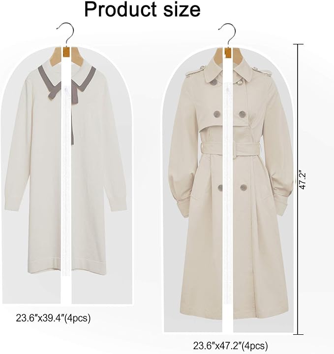 Pwsap 8Pack Breathable Clothes Covers with Zip, Hanging Garment Covers Bags Dress Bag Covers Mens Suit Storage Bag Dust Cover for Wardrobe Storage and Travel