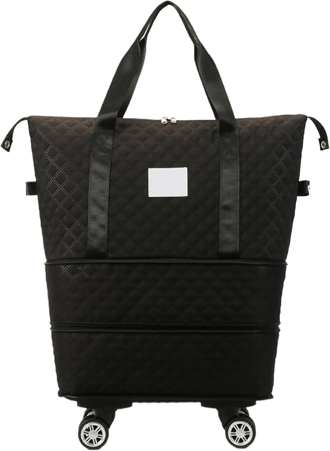 Rolling Duffle Bag with Wheels and Handle, Expandable Foldable Luggage Bag Black