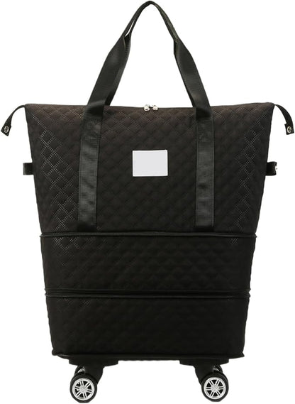 Rolling Duffle Bag with Wheels and Handle, Expandable Foldable Luggage Bag Black