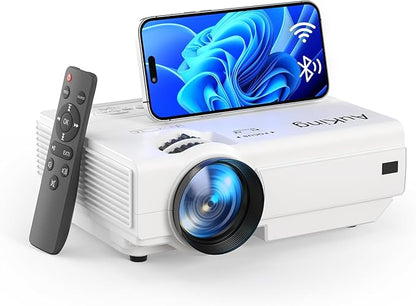 AuKing Projector,2025 Upgraded Mini Projector with Wifi and Bluetooth, Full HD 1080P Home Theater Video Projector Compatible with HDMI/USB/AV/Smartphone/TV Box/Laptop