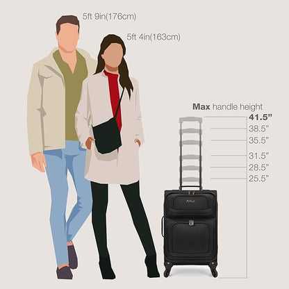 U.S. Traveler Rio Lightweight Softside Rolling Carry-on Suitcase, 4-Wheel Set, Black