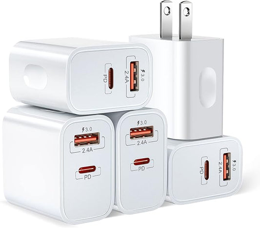 20W USB C Charger Block, Bangfun Dual Port PD 20 Watt Fast Charger Block+ Quick Fast Charge 3.0 Type C Charging Block Compatible iPhone 17/16/15/14/13/12/11 Pro Max/XR/XS/SE/Plus,Pad Pro Air(White)