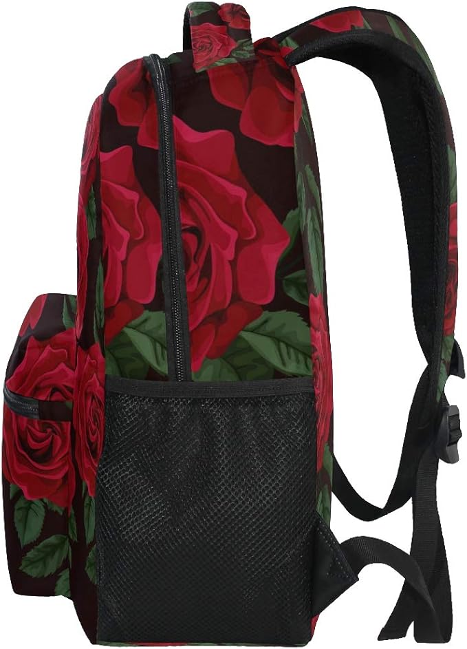 ALAZA Red Rose Flower Floral Large Backpack for Women Girls kids School Personalized Laptop iPad Tablet Travel School Bag with Multiple Pockets