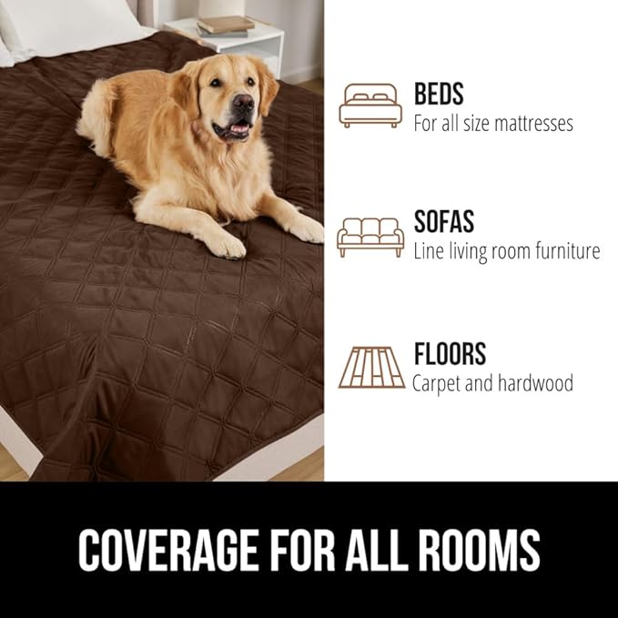 GORILLA GRIP Waterproof Couch Cover for Dogs, Gripped Slip Resistant Backing, Leak Proof Washable Dog Blanket Covers Sofa, Bed, Sectional, Crate, Car, RV Seats, Pet Puppy Essentials, 30x70 Brown