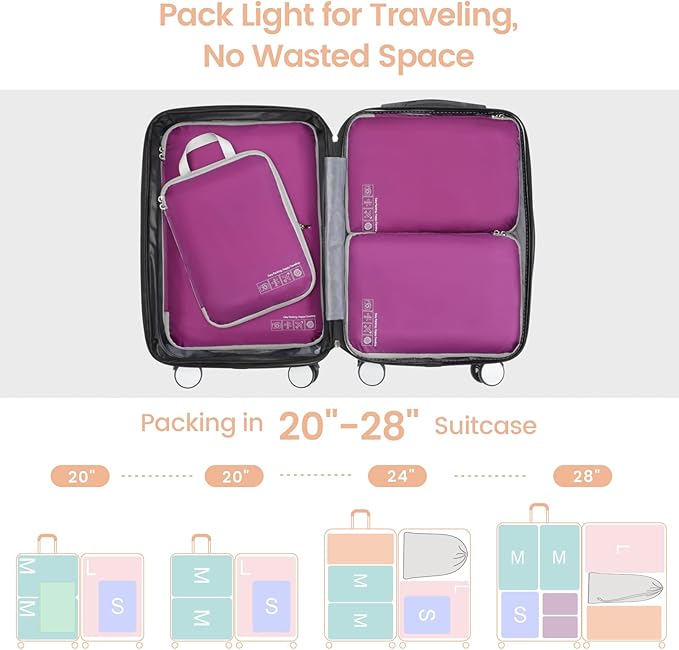 Cambond Compression Packing Cubes for Travel Women - Expandable Travel Bags Luggage Organizers Travel Essentials Compression Cubes for Travel Carry on Suitcases Organizer