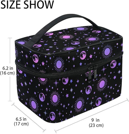 Makeup Bags, Moon Sun Stars Makeup Organizer Bags Toiletry Bag Box Travel Cosmetic Bag Make Up Train Case for Women Teen Girl Ladies