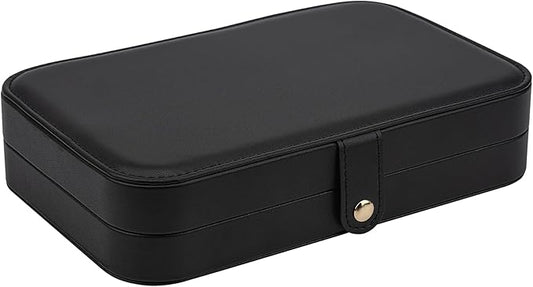 2-Layer Travel Jewelry Box for Women, Portable Jewelry Organizer with Mirror & Removable Dividers, PU Leather Jewelry Case Gift for Wife, Mom, Girlfriend (Black Grey)