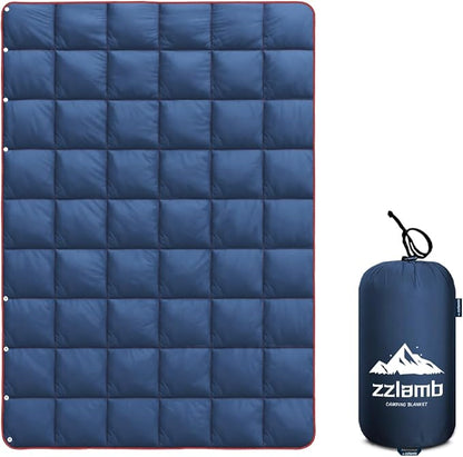 zzlamb Camping Blanket, Compact Lightweight Soft Puffy Blanket Water-Repellent, Packable Warm Quilt Down Alternative Picnic Hiking Backpacking Beach Travel RV Airplane Couch Car