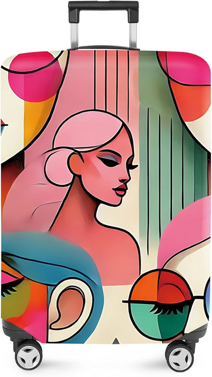 ANNA QUEEN Modern Art Fashion Luggage Cover, Stylish Abstract Woman Suitcase Protector, Washable, Stretchable Travel Sleeve for 28-30 Inch Luggage, Trendy, Colorful Design