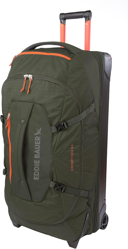 Eddie Bauer Expedition Rolling Duffel Bag with Wheels | Travel | Check-In | Luggage | Rugged | Durable - Dark Thyme, 34"