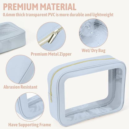 3PCS Clear Toiletry Bag,TSA Approved Travel Makeup Pouch with Zipper for Cosmetics and Toiletries，Diaper Bag Organizer Pouch Set,Women's Purse Organizer and Clear Car Bag