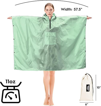 Bruvoalon 3-in-1 Rain Poncho with 1/4 Zip & Chest Pocket, Waterproof, Sunshade, Ground Mat for Adults & Youth Emergency