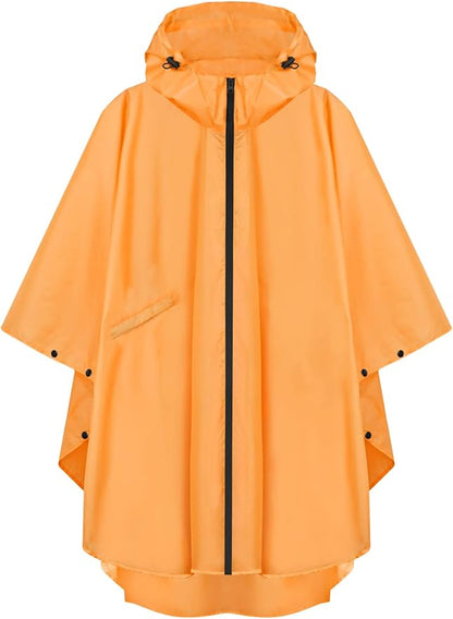 PTEROMY Hooded Rain Poncho for Adult with Pocket and Zipper, Waterproof Lightweight Raincoat for Men and Women