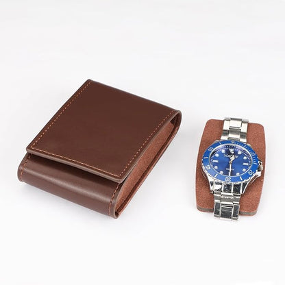 Travel Watch Case - Leather Watch Pouch with Velvet Lining, Single Case, Unisex | Business Travel and Office Christmas Gift (Brown