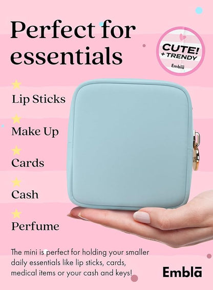 Embla Makeup Bag Travel Cosmetics Pouch and Toiletry Bag, Nylon Zipper Pouch Purse, Cute Make Up Organizer Storage Tote for Women Girls, Waterproof Travel Skincare Case, Small Makeup Bags, Sky Blue