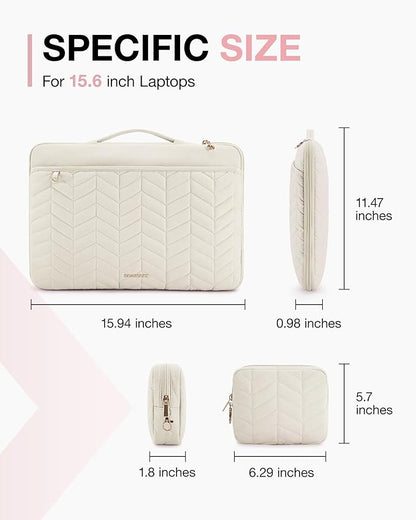 BAGSMART 15-15.6 Inch Laptop Case Sleeve for Women, Puffy Shockproof Laptop Bag with Accessories Pouch and Handle, Lightweight Computer Case Compatible with Dell, HP, MacBook Air/Pro, Natural Cream
