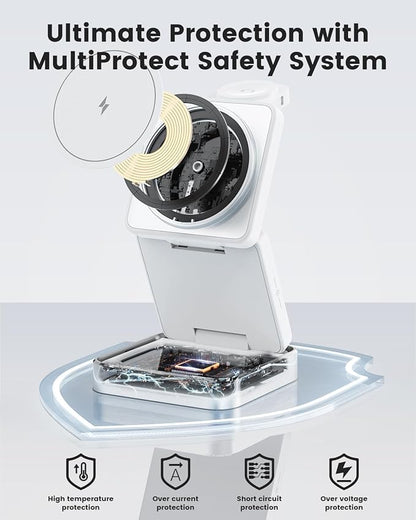 3-in-1 Wireless Charger for iPhone,15W Fast Wireless Charging Station Compatible with Mag-Safe Charger,Magnetic Foldable Travel Charger Stand Nightstand for iPhone 17/16/15/14/13,Apple Watch&AirPods