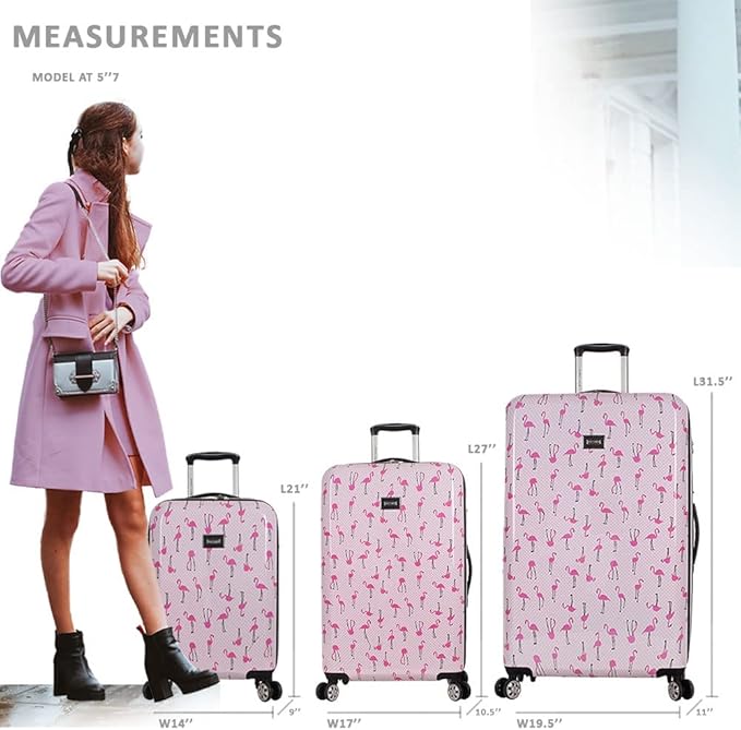 Betsey Johnson Luggage Hardside 3 Piece Set Suitcase With Spinner Wheels (20" 26" 30") (One Size, Flamingo Strut)