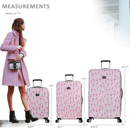 Betsey Johnson Luggage Hardside 3 Piece Set Suitcase With Spinner Wheels (20" 26" 30") (One Size, Flamingo Strut)